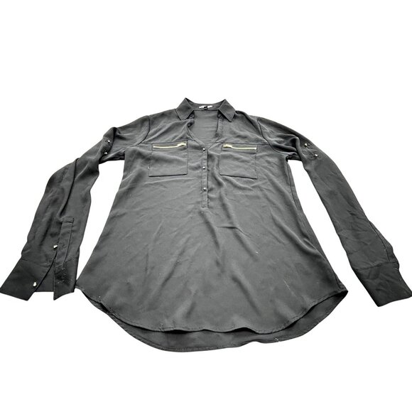 Express Womens Black Long Sleeve Blouse XS With Zipper Pockets - Picture 8 of 10